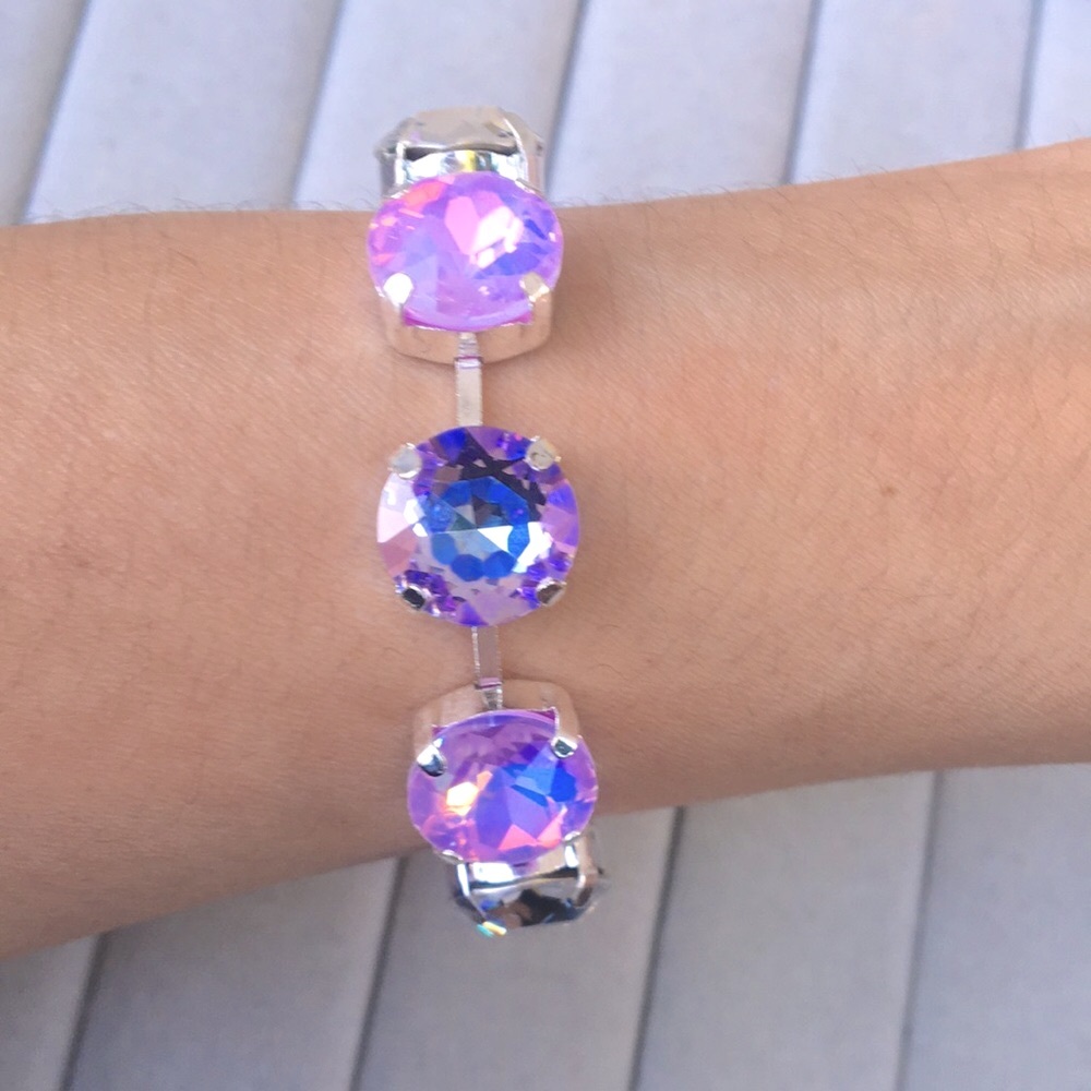 Pink + Purple Opal Aurora Borealis + Violet Silver Crystal Tennis Bracelet - Picture 9 of 12